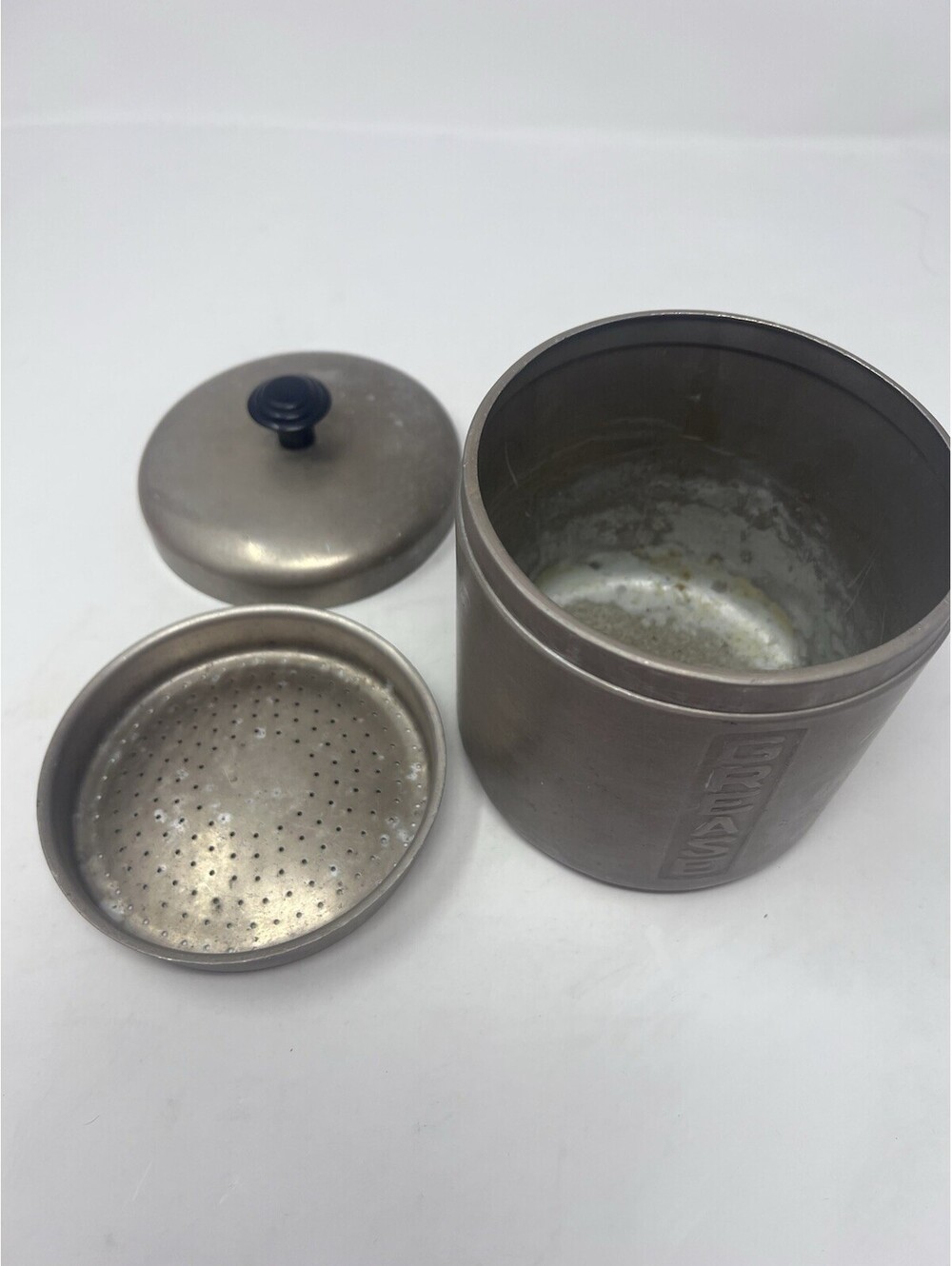 Vintage 1950s Steelmasters Italy GREASE AWAY Aluminum Grease Strainer Canister